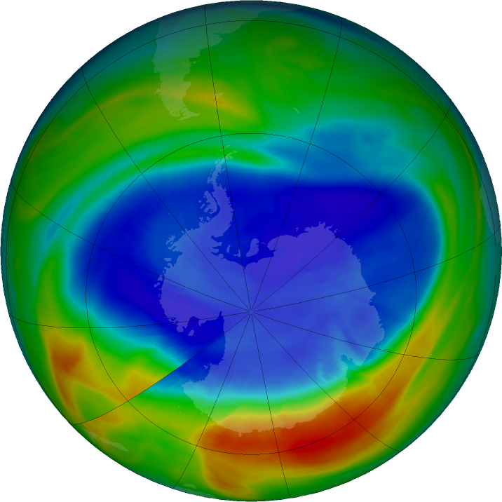 Antarctic ozone map for 08 September 2016